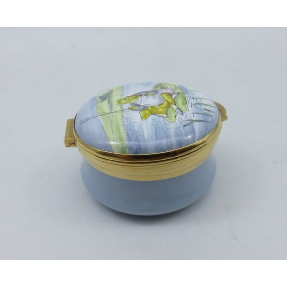 Beatrix Potter JEREMY FISHER Crummles Enamel Trinket Pill Box Vintage With Case - Picture 7 of 11